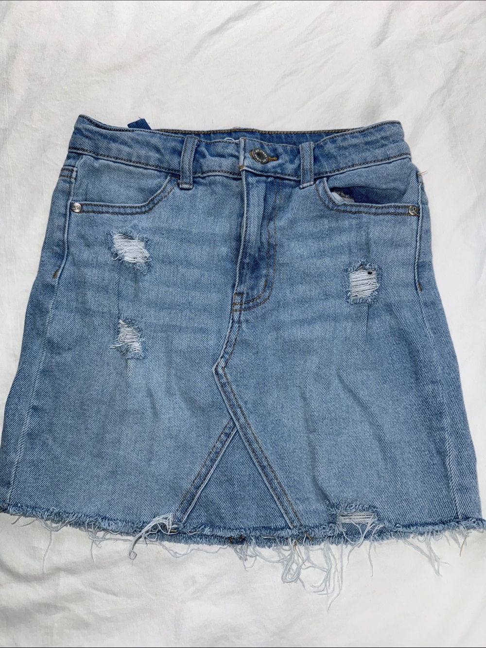 art class Light Blue Distressed Denim Skirt